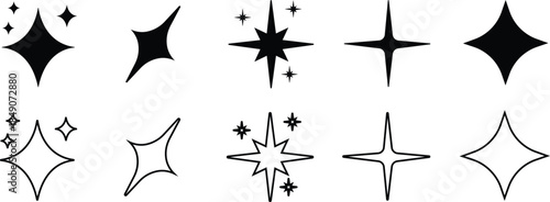 Sparkle Starburst Icon Set Shining Light Effect Symbol Collection Featuring Radiant Twinkle, Glow, Shine, Sparkling Star Group in Flat and Line Style for Decorative Graphic Vector Elements
