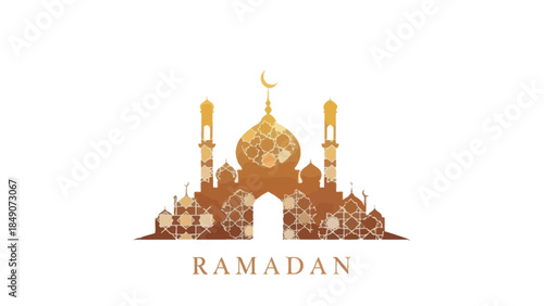 Elegant mosque silhouette with crescent moon symbolizing Ramadan observance