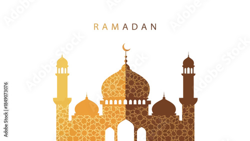 Elegant silhouette of mosque with decorative golden and brown domes for