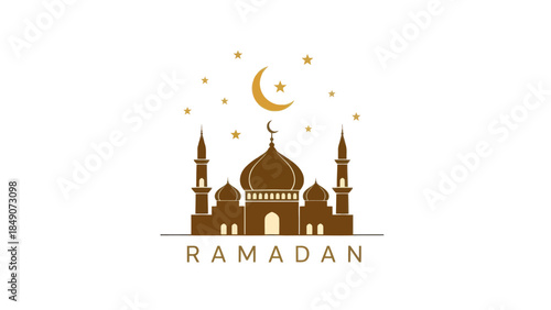 Elegant Ramadan themed logo featuring a mosque silhouette with celestial