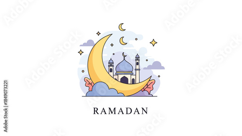 Ramadan celebration with crescent moon and mosque silhouette design