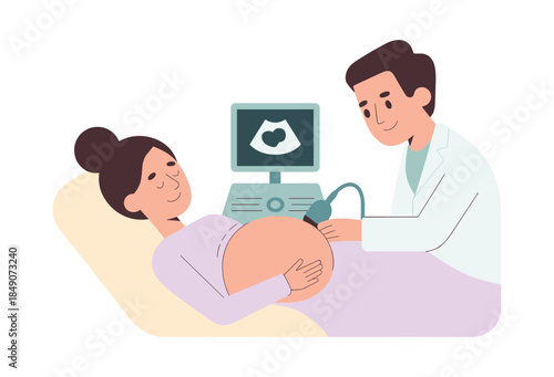 Doctor Performing Prenatal Ultrasound Scan for Pregnant Woman in Clinic