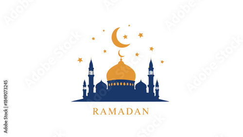 Ramadan Celebration Symbol with Mosque and Night Sky Elements
