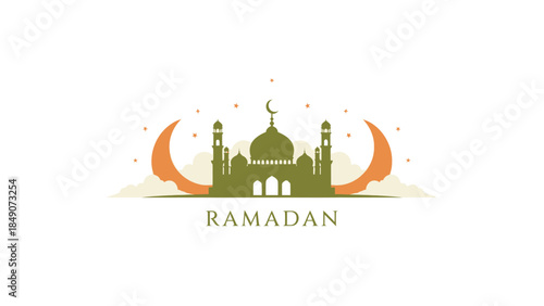 Ramadan themed mosque with crescent moons and stars for spiritual observance