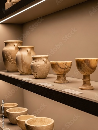 Ancient ceramic artifacts on display in museum or gallery setting