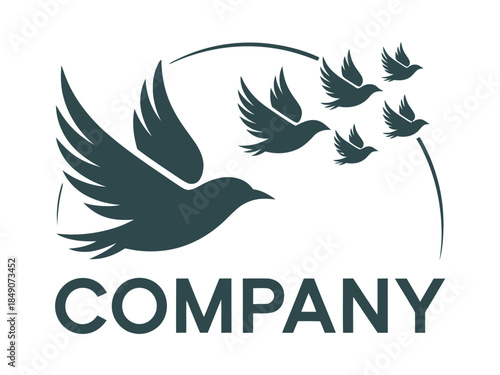 Modern Company Logo with Flying Birds Symbolizing Freedom and Unity in Business