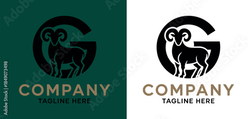 Modern Ram Logo Company Branding Template with Green and White Background Options