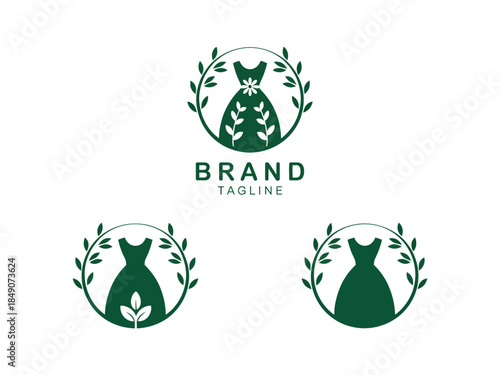 Elegant Green Dress Logo Designs with Leafy Wreaths for Fashion Brand Identity