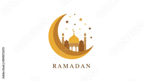 Ramadan Celebration with Crescent Moon and Islamic Mosque Illustration