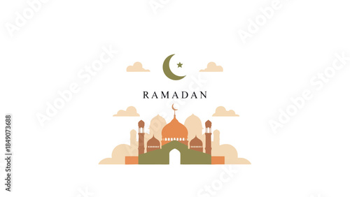Elegant Minimalist Illustration of Ramadan with Mosque and Lunar Motifs for
