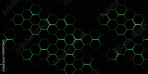 Hexagonal cyberspace green background. Hexagon grid tech pattern.