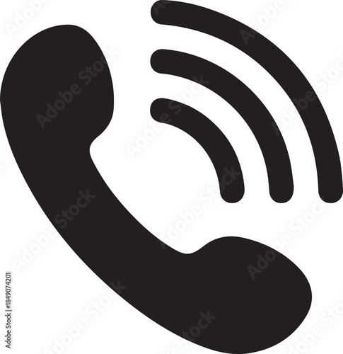 Black silhouette icon of a ringing telephone receiver, vector graphic