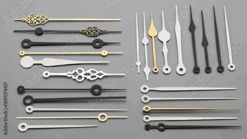 Collection of Assorted Clock Hands and Decorative Elements.