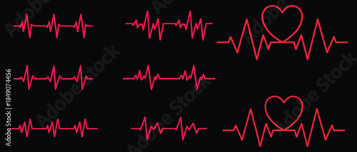 Red heart with ekg heart rhythm line Heartbeat line forming heart shape on transparent background, illustrating health, medical cardiology, and love concepts