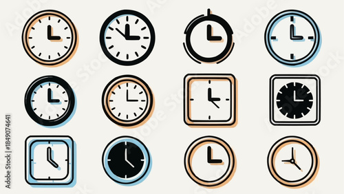Collection of Various Clock Faces and Timepieces Displayed.