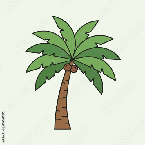 A cartoon palm tree with green leaves and a brown trunk against a plain background.