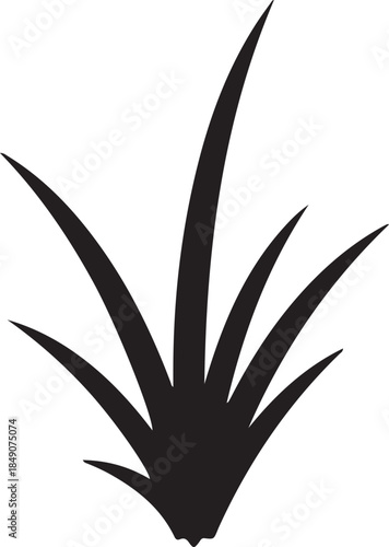 Black silhouette of a clump of grass blades white
