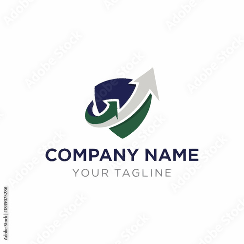 Abstract Shield with Upward Arrow Logo Design for Business Growth.