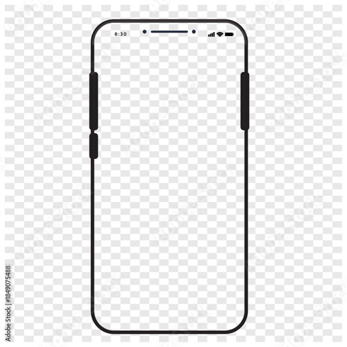 Realistic smartphone mockup. Mobile phone vector with isolated on white background. Device front view. 3D mobile phone with shadow. Realistic, high quality smart phone mockup for ui ux presentation.