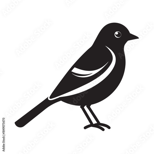 Flat Style Shrike Perched Small Bird Silhouette Illustration