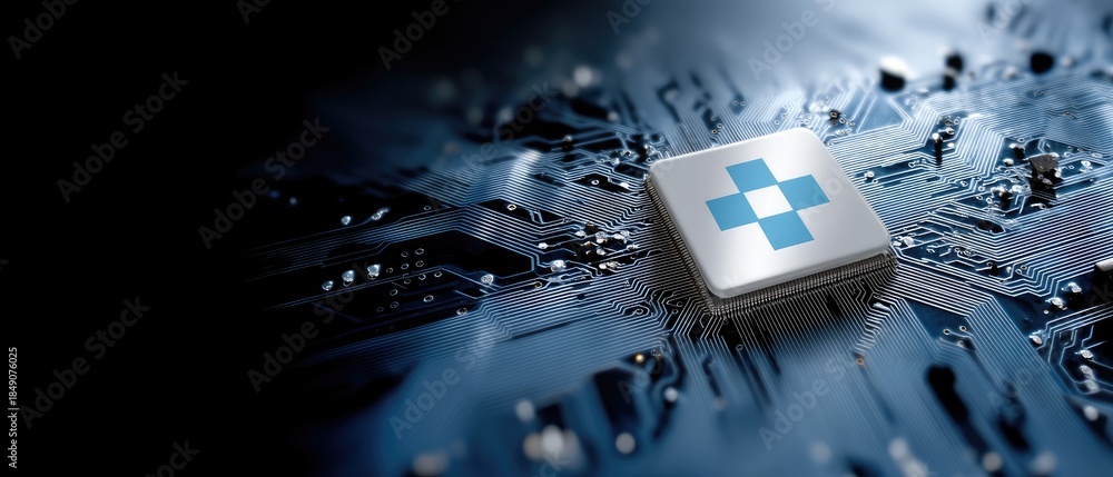 Naklejka premium Blue circuit board with a white padlock icon at the center surrounded by light rays focused on it from above in a technology setting