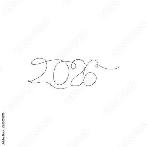 new year Hand drawn abstract vector .Continuous One Line Drawing 2026 New Year Text
