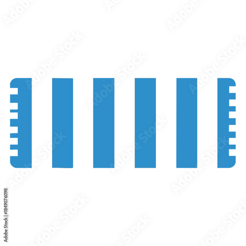 Graphic illustration of five blue comb elements side by side on a white background with a simple design.