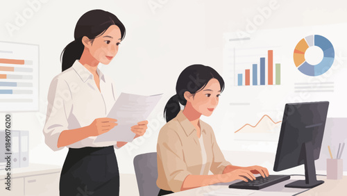 Two women working in an office