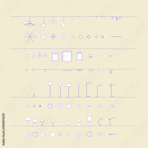 Lighting fixtures chart. Vector illustration.