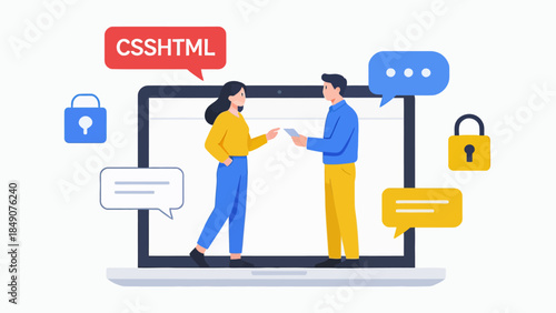 Two people interacting on a laptop