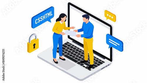 Two people working on a laptop