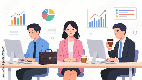 Office workers at computer desks