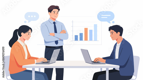 Three people in a business meeting