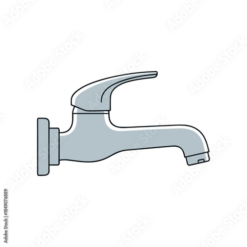 A simple gray wall mounted water faucet illustration isolated on white background.