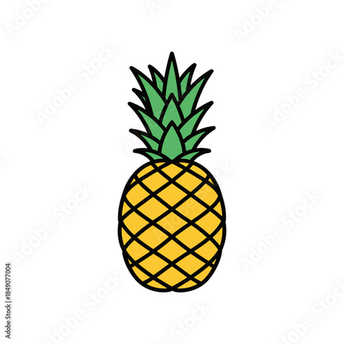 A vibrant cartoon pineapple illustration with a white background.