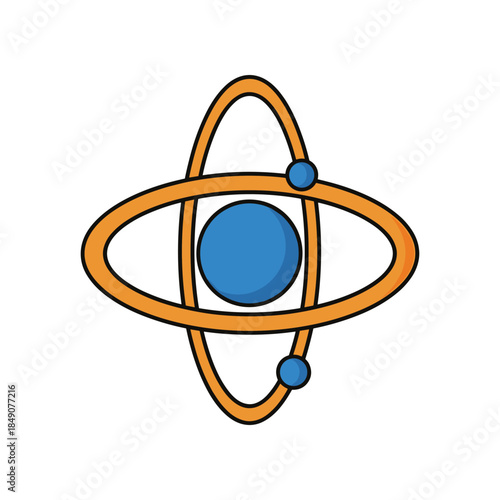 Atomic structure illustration with orbiting electrons and central nucleus.