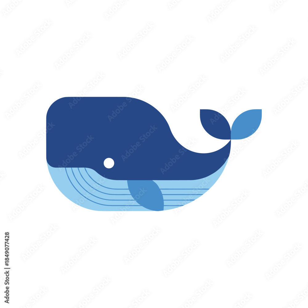 Obraz premium Blue whale illustration in a minimalist and geometric style.