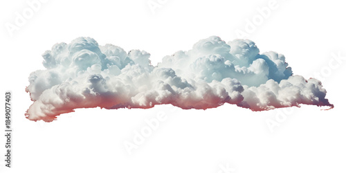   Soft fluffy white cumulus cloud with detailed volumetric 3D texture floating on clean white background, featuring surreal red watercolor drip and gentle pink sunset reflections  