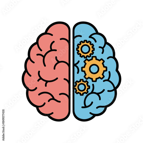 Brain with Gears Conceptual Illustration of Logical and Creative Thinking.