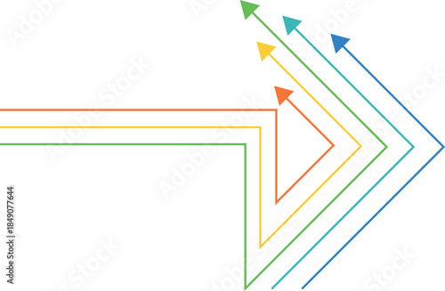 Colored and double arrows with shadows, round arrows, business and economic circles. COLORFUL ARROWS	