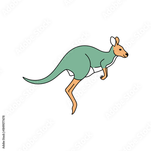 Cartoon Kangaroo Jumping MidAir Simple Illustration.