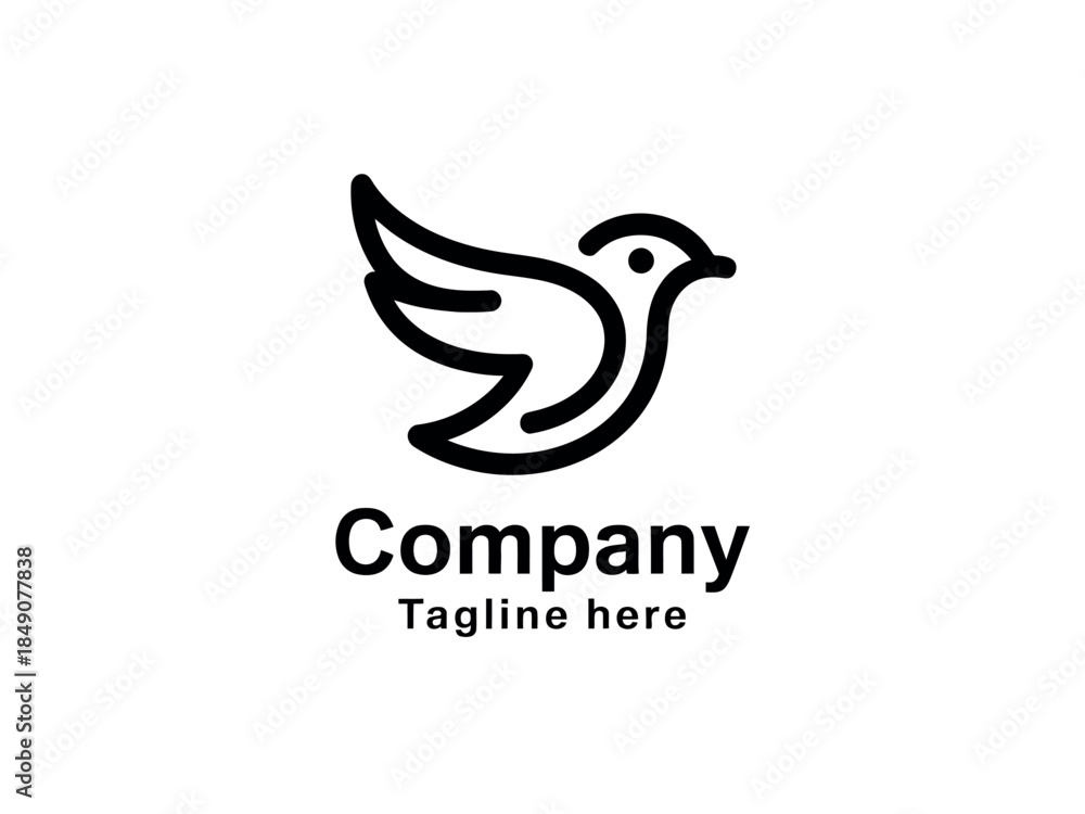 Obraz premium Simple Black Bird Company Logo Template with White Background and Tagline Space