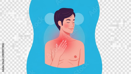 Man experiencing pain or discomfort in neck and chest area illustration
