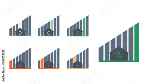 Energy Efficiency House Rating Gauge and Icons. A to G Scale