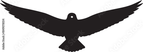 Black silhouette of an eagle flying with wide wings in the sky