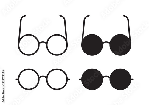 Round glasses icons with different frame styles, ideal for eyewear design, fashion, and accessory concepts