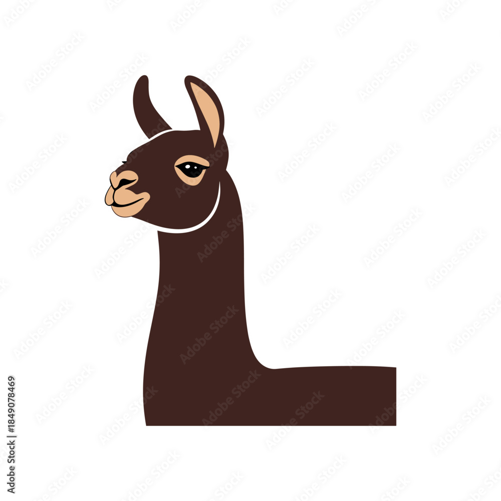 Obraz premium Cute brown llama head and neck profile illustration.