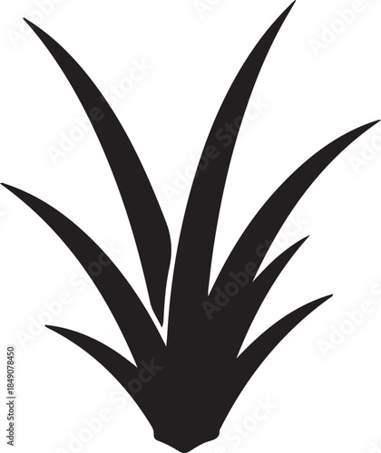 Black silhouette of grass blades on white background nature