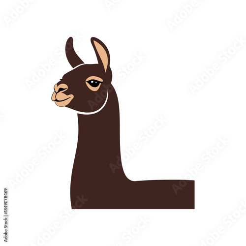 Cute brown llama head and neck profile illustration.