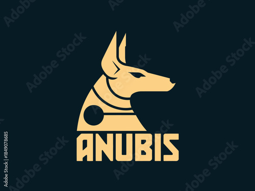 Ancient Egyptian Anubis God Symbol Logo with Golden Dog Head and Text